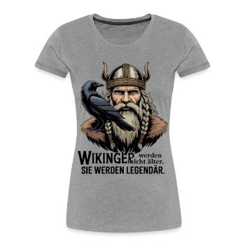 Légende viking viking marin Odin Raven Fighter - T-shirt bio Premium Femme - gris chiné - Devant - Mia (176cm)