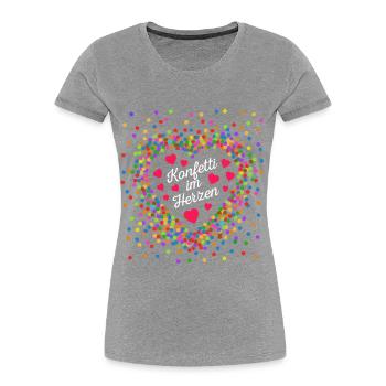 Konfetti im Herzen - Karneval im Blut Kostüm - Frauen Premium Bio T-Shirt - Grau meliert - Vorne - Mia (176cm)