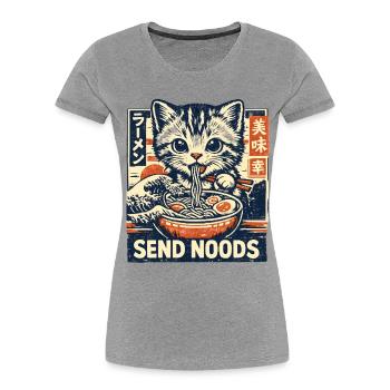 Ramen Katze Send Noods - Frauen Premium Bio T-Shirt - Grau meliert - Vorne - Mia (176cm)