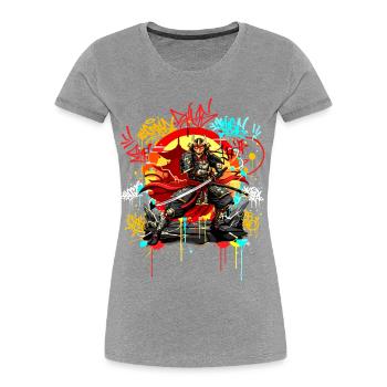 Urban Samurai Streetart Graffiti Japan Style - Frauen Premium Bio T-Shirt - Grau meliert - Vorne - Mia (176cm)