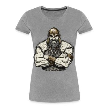 Wikinger Viking Legende Seemann Odin Rabe Kämpfer - Frauen Premium Bio T-Shirt - Grau meliert - Vorne - Mia (176cm)