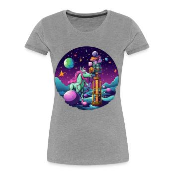 Galaktischer Einhorn Lesesturm - Frauen Premium Bio T-Shirt - Grau meliert - Vorne - Mia (176cm)