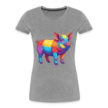 Buntes Schwein-Regenbogen-Pop-Art-Aquarell - Frauen Premium Bio T-Shirt - Grau meliert - Vorne - Mia (176cm)