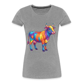 Bunte Kuh-Regenbogen-Pop-Art-Aquarell - Frauen Premium Bio T-Shirt - Grau meliert - Vorne - Mia (176cm)
