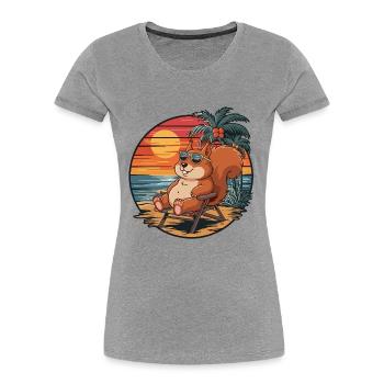 Funny Squirrel on Beach Summer Vacation Sunset - Women's Premium Organic T-Shirt - heather grey - Front - Mia (176cm)