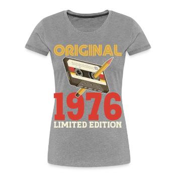 1976 50e Anniversaire 50 ans Original Vintage - T-shirt bio Premium Femme - gris chiné - Devant - Mia (176cm)