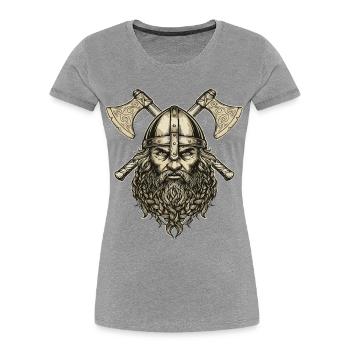 Légende viking viking marin Odin Raven Fighter - T-shirt bio Premium Femme - gris chiné - Devant - Mia (176cm)