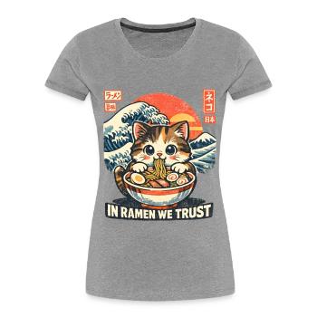 Ramen Cat dans le Ramen en qui nous avons confiance - T-shirt bio Premium Femme - gris chiné - Devant - Mia (176cm)