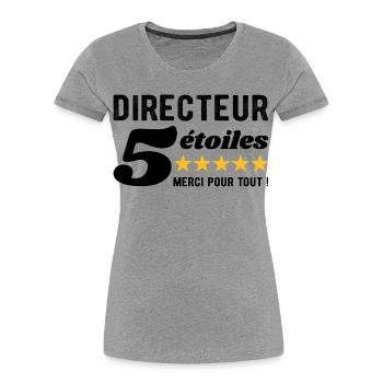 Cadeau Directeur 5 Étoiles - Merci pour tout ! - T-shirt bio Premium Femme - gris chiné - Devant - Mia (176cm)