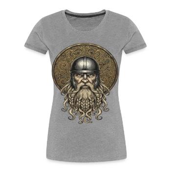 Légende viking viking marin Odin Raven Fighter - T-shirt bio Premium Femme - gris chiné - Devant - Mia (176cm)