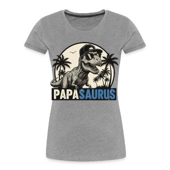 Papasaurus – Cool T-Rex Father Design - T-shirt bio Premium Femme - gris chiné - Devant - Mia (176cm)