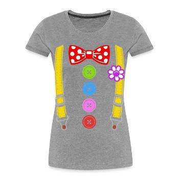 Buntes Clown Kostüm mit Hosenträgern - Frauen Premium Bio T-Shirt - Grau meliert - Vorne - Mia (176cm)