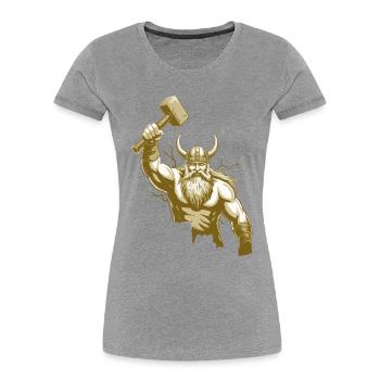 Légende viking viking marin Odin Raven Fighter - T-shirt bio Premium Femme - gris chiné - Devant - Mia (176cm)