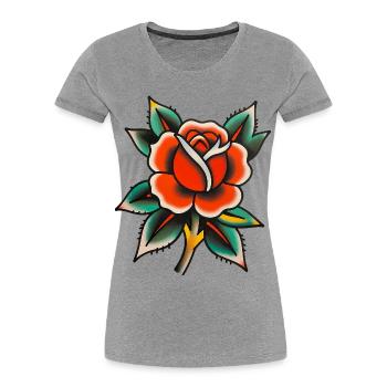 Classic Tattoo Rose - Women's Premium Organic T-Shirt - heather grey - Front - Mia (176cm)