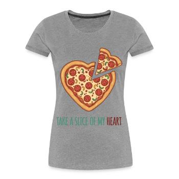 Take a Slice of my Heart – Pizza Herz Design - Women's Premium Organic T-Shirt - heather grey - Front - Mia (176cm)