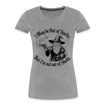 Aus den Zaubern, aber nicht aus den Hüllen - Cool Wizard - Frauen Premium Bio T-Shirt - Grau meliert - Vorne - Mia (176cm)