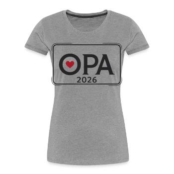 OPA 2026 Stolzer Großvater Ankündigung - Frauen Premium Bio T-Shirt - Grau meliert - Vorne - Mia (176cm)