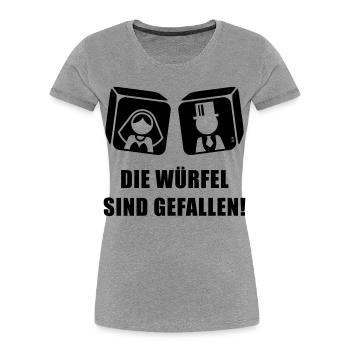 Les dés sont jetés! Enterrement de vie de garçon Mariée et marié B - T-shirt bio Premium Femme - gris chiné - Devant - Mia (176cm)