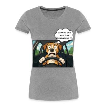 Cartoon-Hund am Steuer, Fahranfänger - Frauen Premium Bio T-Shirt - Grau meliert - Vorne - Mia (176cm)