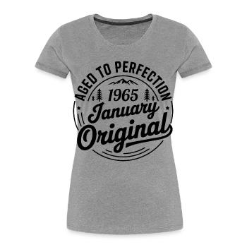 janvier 1965 – Légende des sommets et montagnes - T-shirt bio Premium Femme - gris chiné - Devant - Mia (176cm)