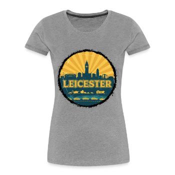 Leicester City Skyline Retro Sunset Badge - Women's Premium Organic T-Shirt - heather grey - Front - Mia (176cm)