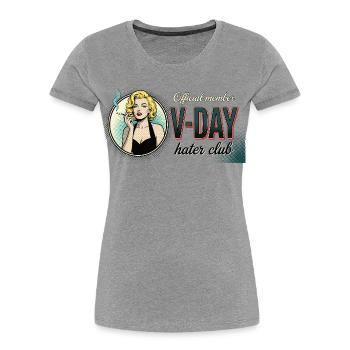 Anti-Valentinstag – V-Day Hater Club Pop-Art - Frauen Premium Bio T-Shirt - Grau meliert - Vorne - Mia (176cm)