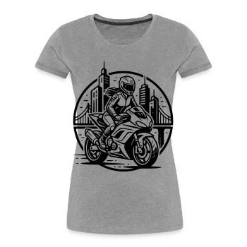 Biker who goes on an adventure - Women's Premium Organic T-Shirt - heather grey - Front - Mia (176cm)