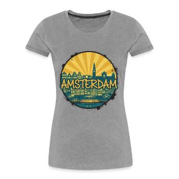 Emblème rétro vintage de la skyline de la ville d’Amsterdam - T-shirt bio Premium Femme - gris chiné - Devant - Mia (176cm)