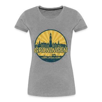 Groningen City Skyline Vintage-Abzeichen - Frauen Premium Bio T-Shirt - Grau meliert - Vorne - Mia (176cm)