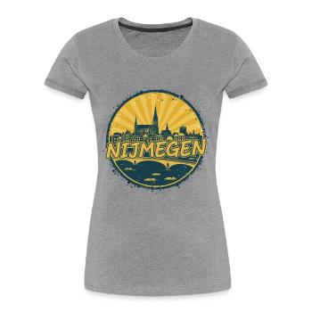 Nijmegen City Skyline Retro Sunset Badge - Women's Premium Organic T-Shirt - heather grey - Front - Mia (176cm)