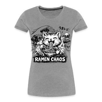 Ramen Nudeln Katzenliebhaber Retro Kawaii Katzen - Frauen Premium Bio T-Shirt - Grau meliert - Vorne - Mia (176cm)