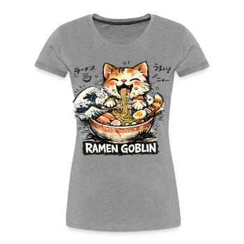 Ramen Nouilles, Amoureux des Chats, Kats Kawaii Rétro - T-shirt bio Premium Femme - gris chiné - Devant - Mia (176cm)