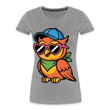 Lustige  Eule mit Sonnenbrille - Frauen Premium Bio T-Shirt - Grau meliert - Vorne - Mia (176cm)