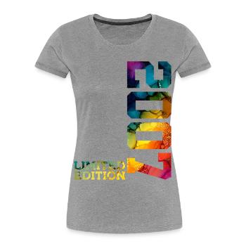 ÉDITION LIMITÉE 2007 19 ANS 19E ANNIVERSAIRE - T-shirt bio Premium Femme - gris chiné - Devant - Mia (176cm)