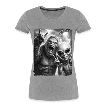 Bigfoot Alien Rocker, Rock Musik, Rock Hand, UFO - Frauen Premium Bio T-Shirt - Grau meliert - Vorne - Mia (176cm)