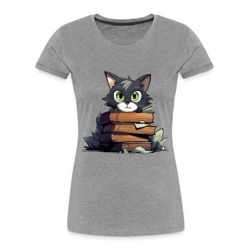 Katzenbuchstapel - Frauen Premium Bio T-Shirt - Grau meliert - Vorne - Mia (176cm)