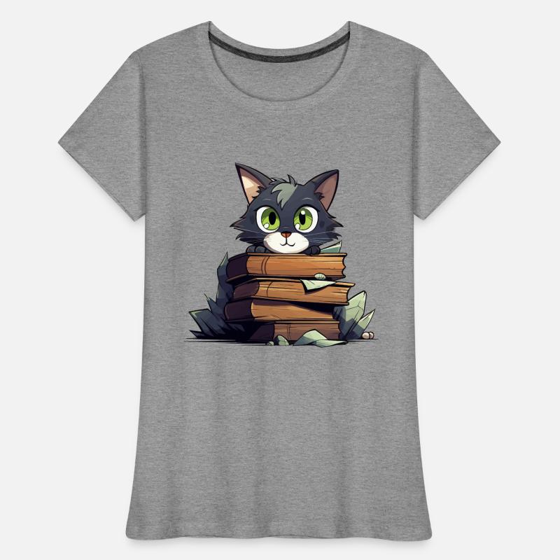 Cat Book Stack Women's Premium Organic T-Shirt