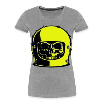 Skull Helm Popart - Frauen Premium Bio T-Shirt - Grau meliert - Vorne - Mia (176cm)