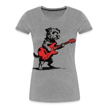 Yorkie Rocker: Vintage Hund mit Gitarre Design - Frauen Premium Bio T-Shirt - Grau meliert - Vorne - Mia (176cm)