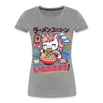 Kawaii Einhorn | Ramen | Nudelsuppe | Fast Food  - Frauen Premium Bio T-Shirt - Grau meliert - Vorne - Mia (176cm)