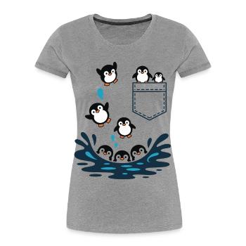 Penguin Jump Into The Water Pocket Design - Women's Premium Organic T-Shirt - heather grey - Front - Mia (176cm)
