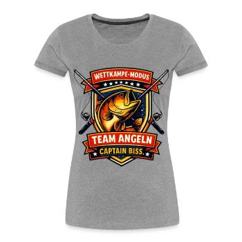 Pêche en équipe : Mode compétition de morsure du capitaine - T-shirt bio Premium Femme - gris chiné - Devant - Mia (176cm)