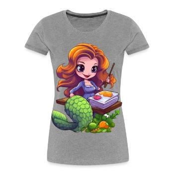 Artiste sirène à la planche à dessin - T-shirt bio Premium Femme - gris chiné - Devant - Mia (176cm)