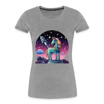 Sternen-Unicorn mit Teleskop - Frauen Premium Bio T-Shirt - Grau meliert - Vorne - Mia (176cm)