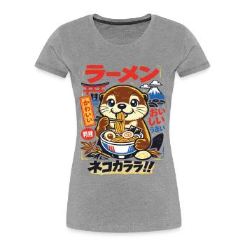 Loutre de Kawaii | Ramen | Soupe de nouilles | Restauration rapide - T-shirt bio Premium Femme - gris chiné - Devant - Mia (176cm)