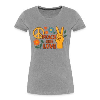 Paix et Amour Floral Rétro - T-shirt bio Premium Femme - gris chiné - Devant - Mia (176cm)
