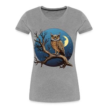 Night Moon Owl in a Round Circle - Women's Premium Organic T-Shirt - heather grey - Front - Mia (176cm)