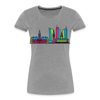 Die Haager Stadtsilhouette Binnenhof Moderne Linienkunst - Frauen Premium Bio T-Shirt - Grau meliert - Vorne - Mia (176cm)
