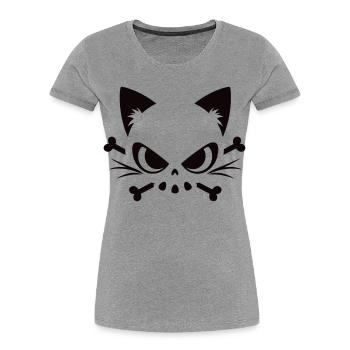 Katzen Totenkopf | Minimal Skull & Bones Motiv - Frauen Premium Bio T-Shirt - Grau meliert - Vorne - Mia (176cm)