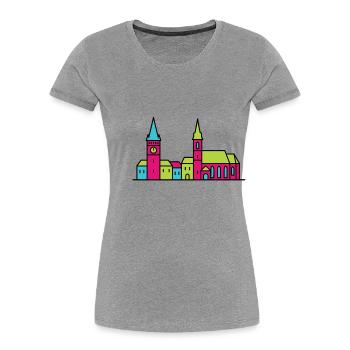 Skyline de Wels City Lederer Tower Art moderne en ligne - T-shirt bio Premium Femme - gris chiné - Devant - Mia (176cm)